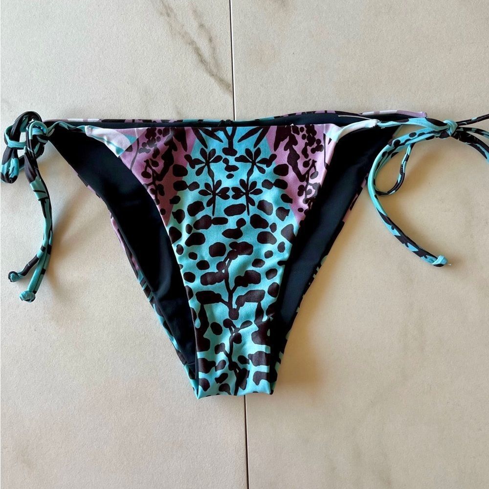 New Mara Hoffman black purple blue floral strap bikini bottom